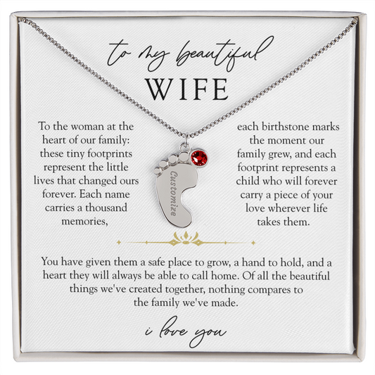 Wife Custom Engraved Child Footprint Birthstone Necklace | Our Greatest Blessings