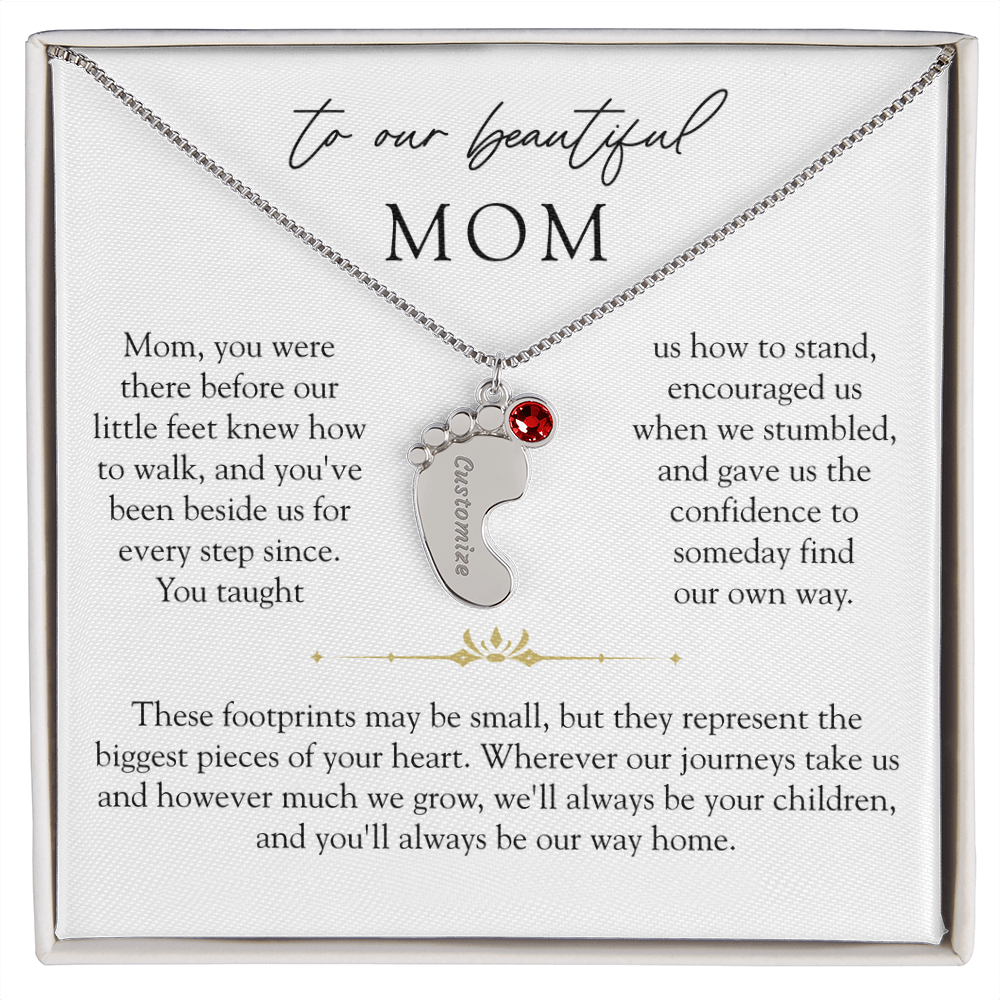 Mom Custom Engraved Children Birthstone Footprint Necklace | Our Way Home