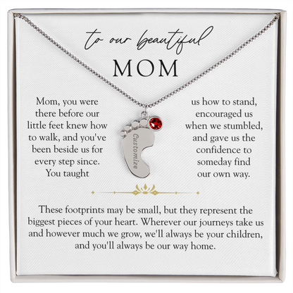 Mom Custom Engraved Children Birthstone Footprint Necklace | Our Way Home
