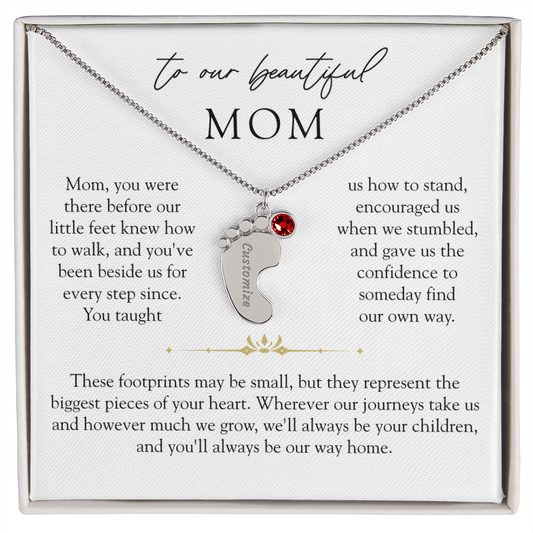 Mom Custom Engraved Children Birthstone Footprint Necklace | Our Way Home