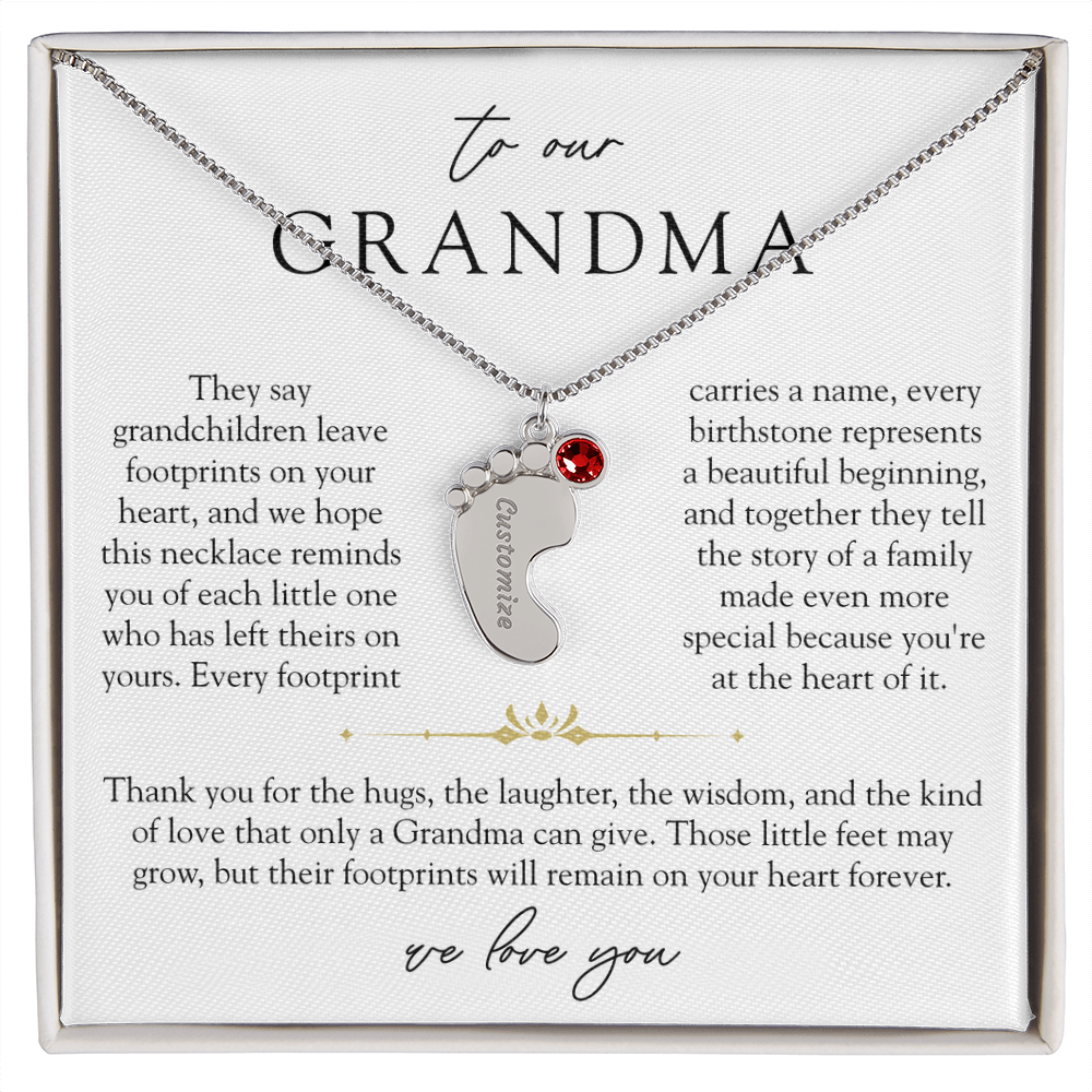 Grandma Custom Engraved Birthstone Footprint Necklace | Heart Of Our Family