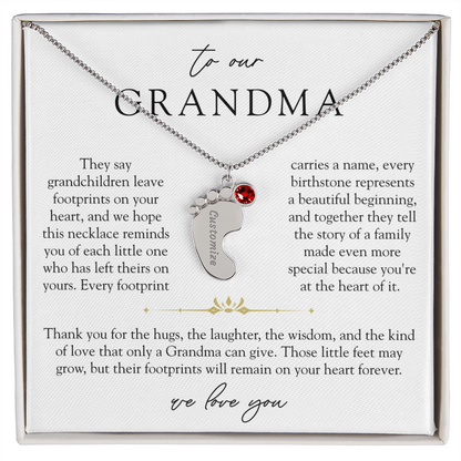 Grandma Custom Engraved Birthstone Footprint Necklace | Heart Of Our Family