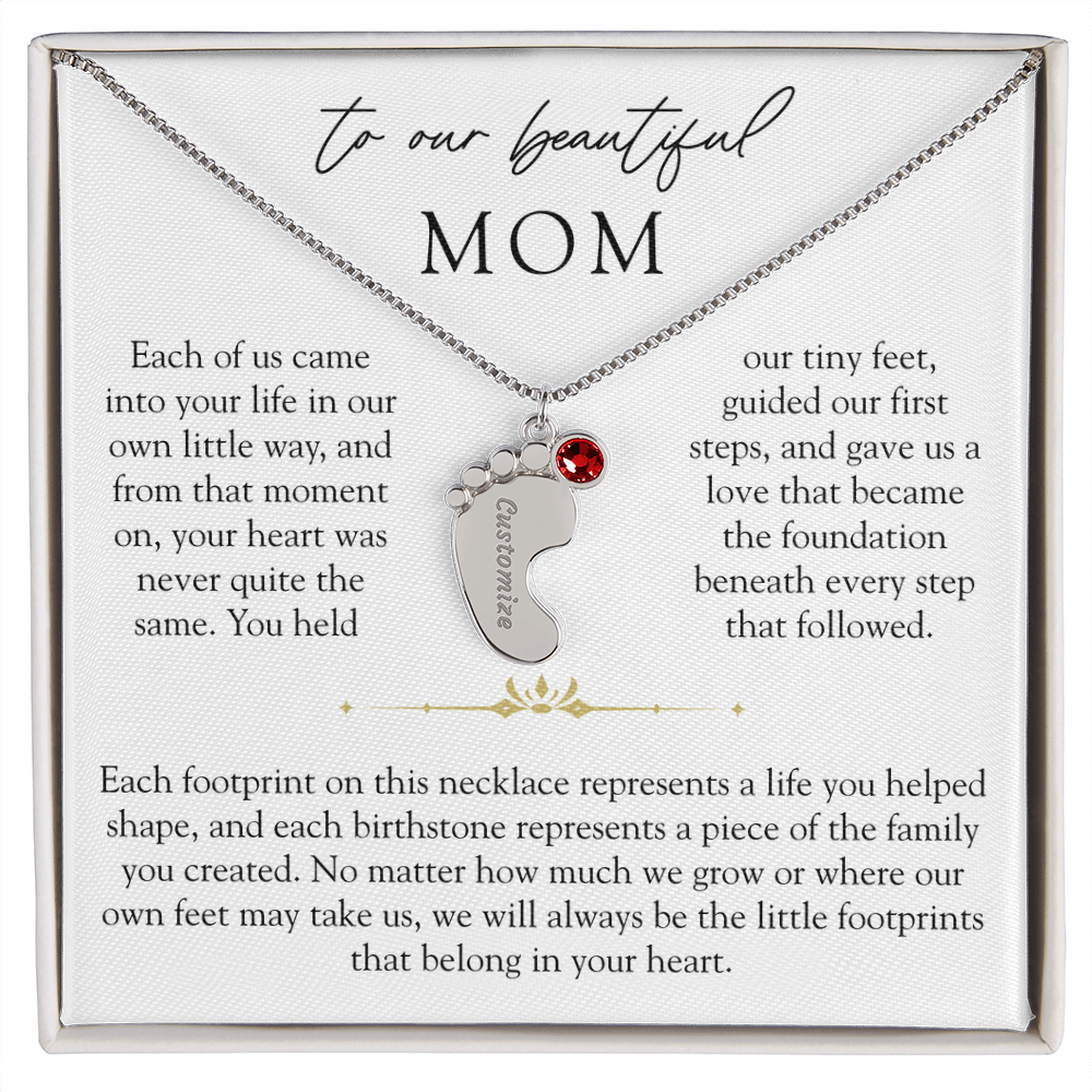 To Our Mom Custom Engraved Footprint Birthstone Necklace | The Footprints of My Heart