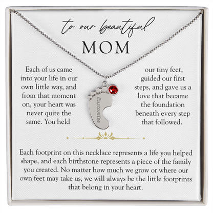 To Our Mom Custom Engraved Footprint Birthstone Necklace | The Footprints of My Heart