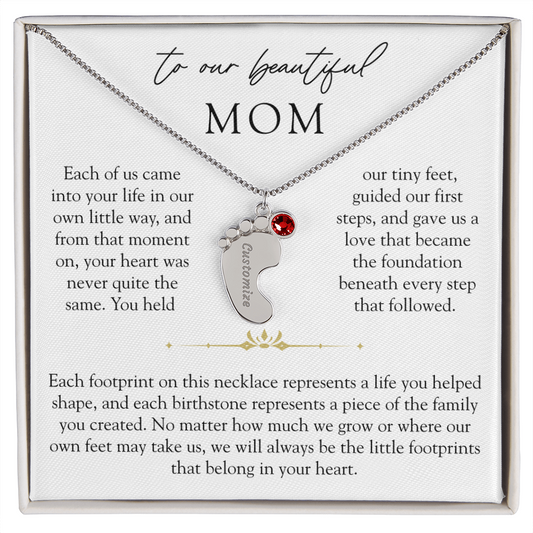 To Our Mom Custom Engraved Footprint Birthstone Necklace | The Footprints of My Heart