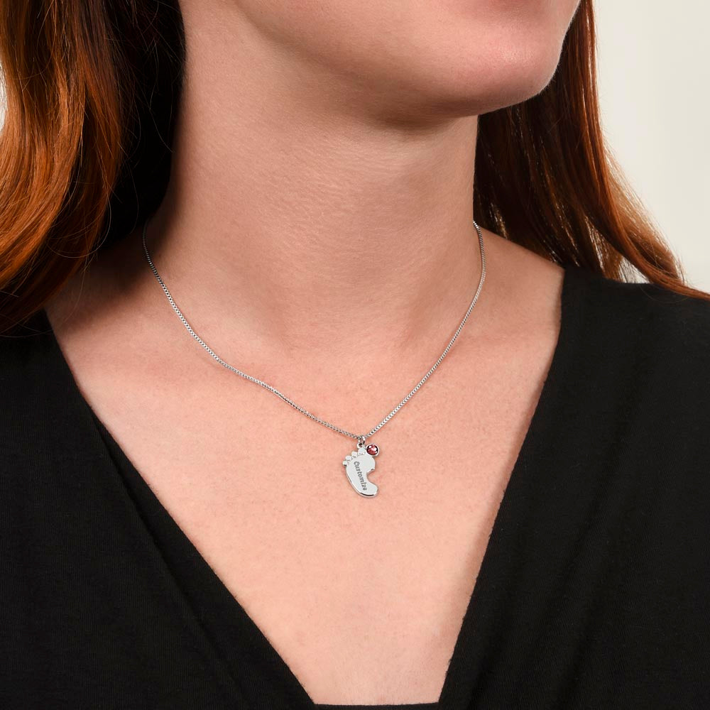 Grandma Custom Engraved Birthstone Footprint Necklace | Heart Of Our Family