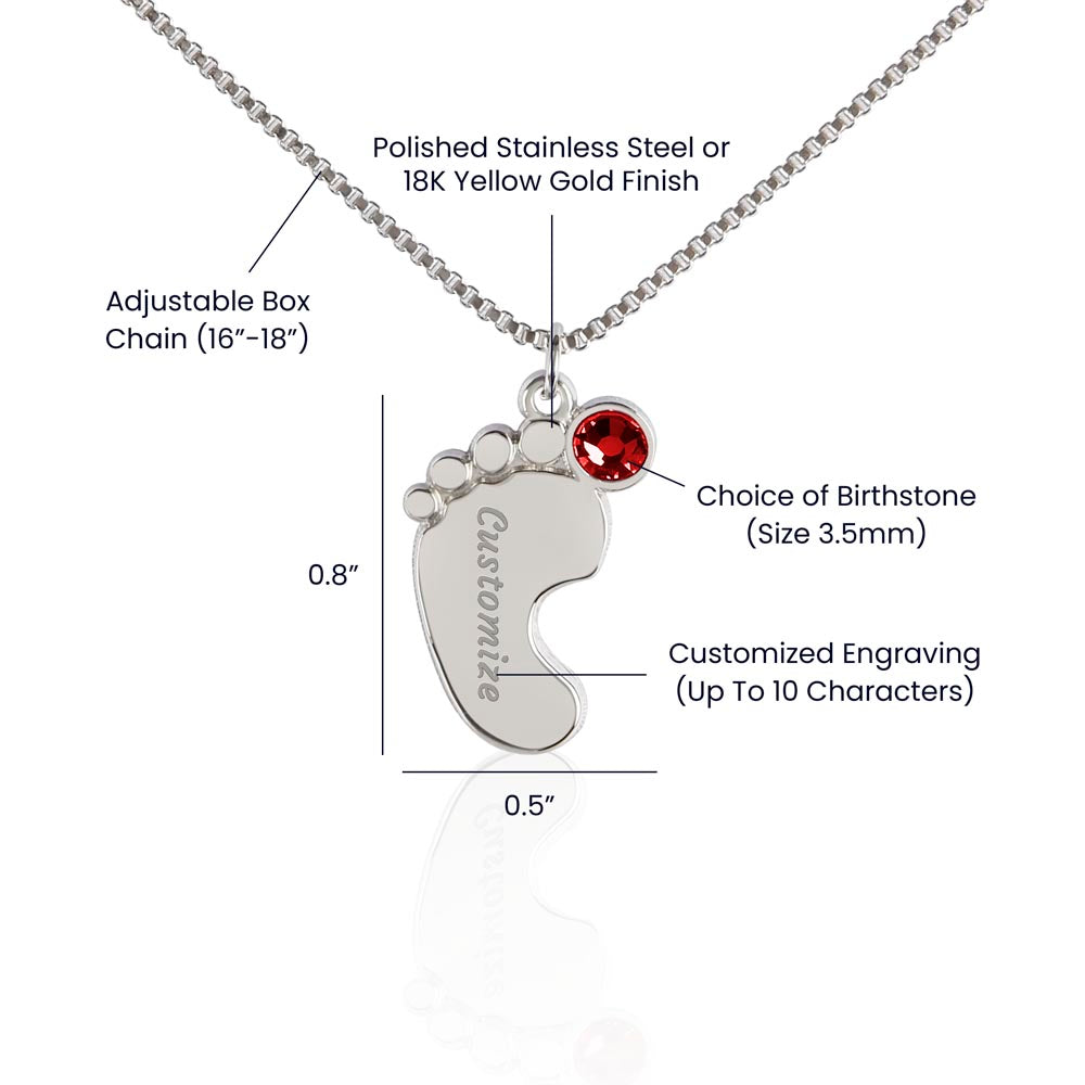 Grandma Custom Engraved Birthstone Footprint Necklace | Heart Of Our Family