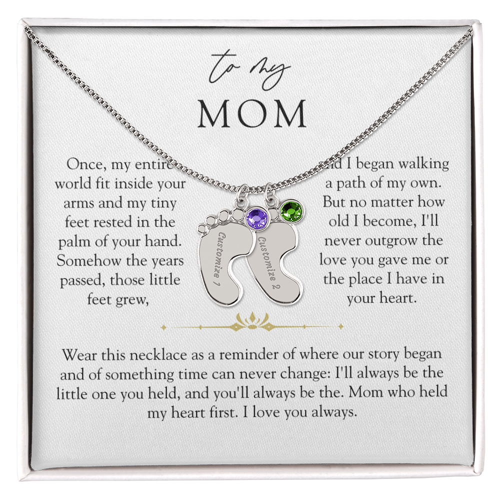 Mom Custom Engraved Birthstone Footprint Necklace | The Little Feet You Never Forget