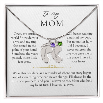 Mom Custom Engraved Birthstone Footprint Necklace | The Little Feet You Never Forget