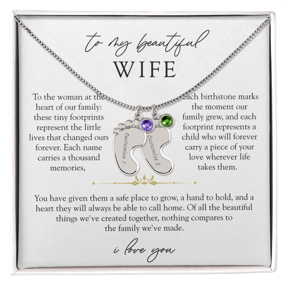 Wife Custom Engraved Child Footprint Birthstone Necklace | Our Greatest Blessings