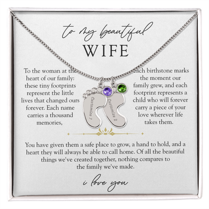 Wife Custom Engraved Child Footprint Birthstone Necklace | Our Greatest Blessings
