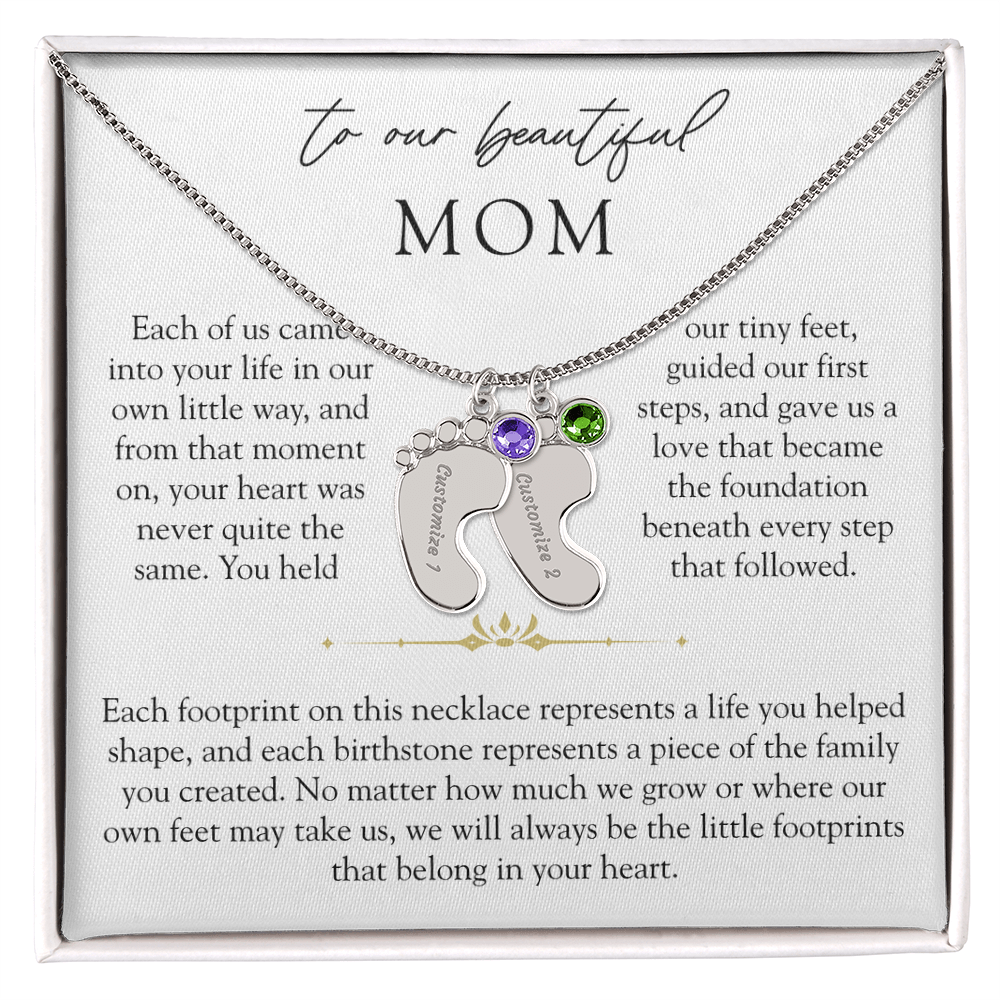 To Our Mom Custom Engraved Footprint Birthstone Necklace | The Footprints of My Heart