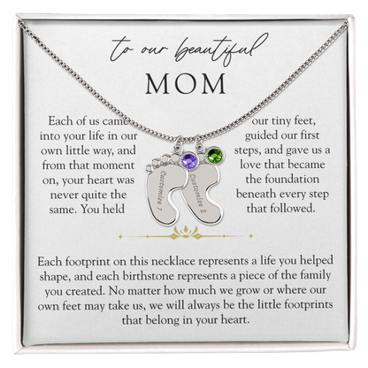 To Our Mom Custom Engraved Footprint Birthstone Necklace | The Footprints of My Heart