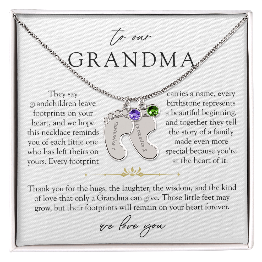 Grandma Custom Engraved Birthstone Footprint Necklace | Heart Of Our Family