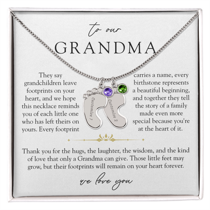 Grandma Custom Engraved Birthstone Footprint Necklace | Heart Of Our Family