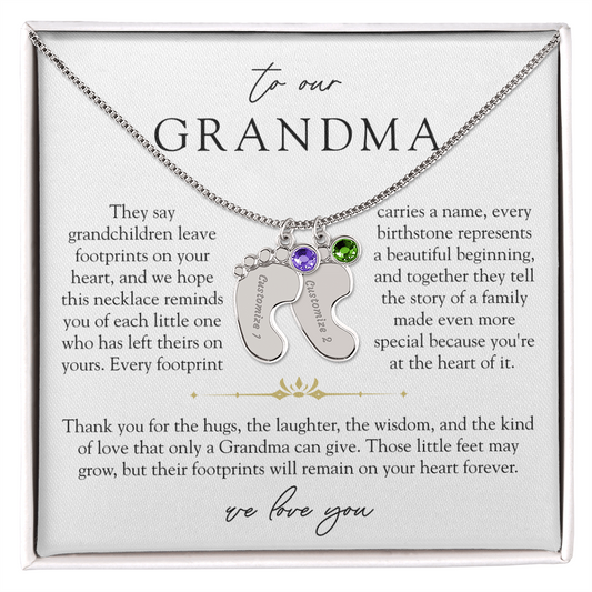 Grandma Custom Engraved Birthstone Footprint Necklace | Heart Of Our Family
