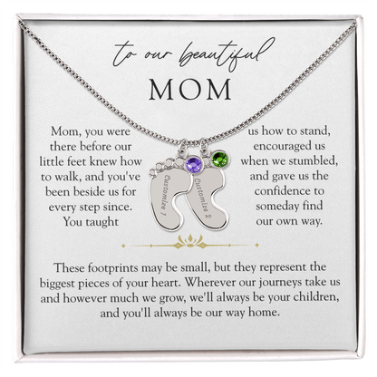 Mom Custom Engraved Children Birthstone Footprint Necklace | Our Way Home