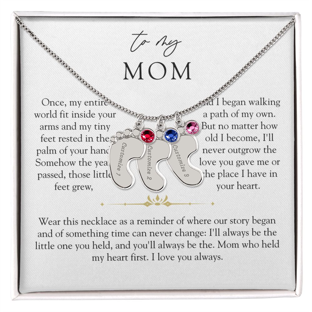 Mom Custom Engraved Birthstone Footprint Necklace | The Little Feet You Never Forget