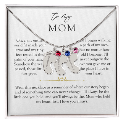 Mom Custom Engraved Birthstone Footprint Necklace | The Little Feet You Never Forget