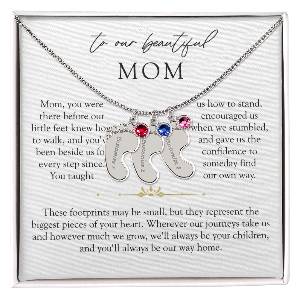 Mom Custom Engraved Children Birthstone Footprint Necklace | Our Way Home
