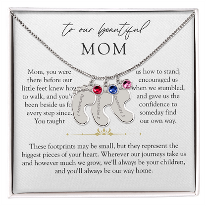 Mom Custom Engraved Children Birthstone Footprint Necklace | Our Way Home