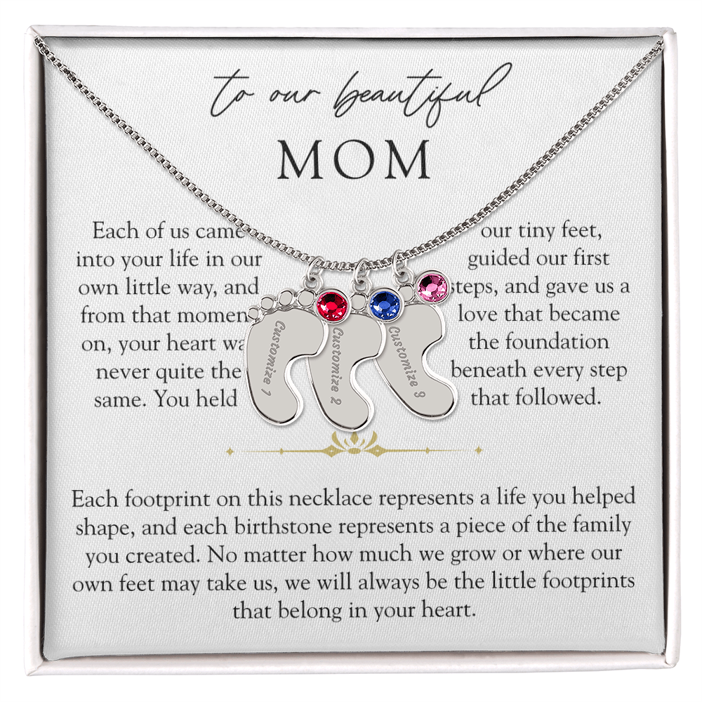 To Our Mom Custom Engraved Footprint Birthstone Necklace | The Footprints of My Heart