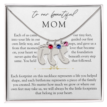 To Our Mom Custom Engraved Footprint Birthstone Necklace | The Footprints of My Heart