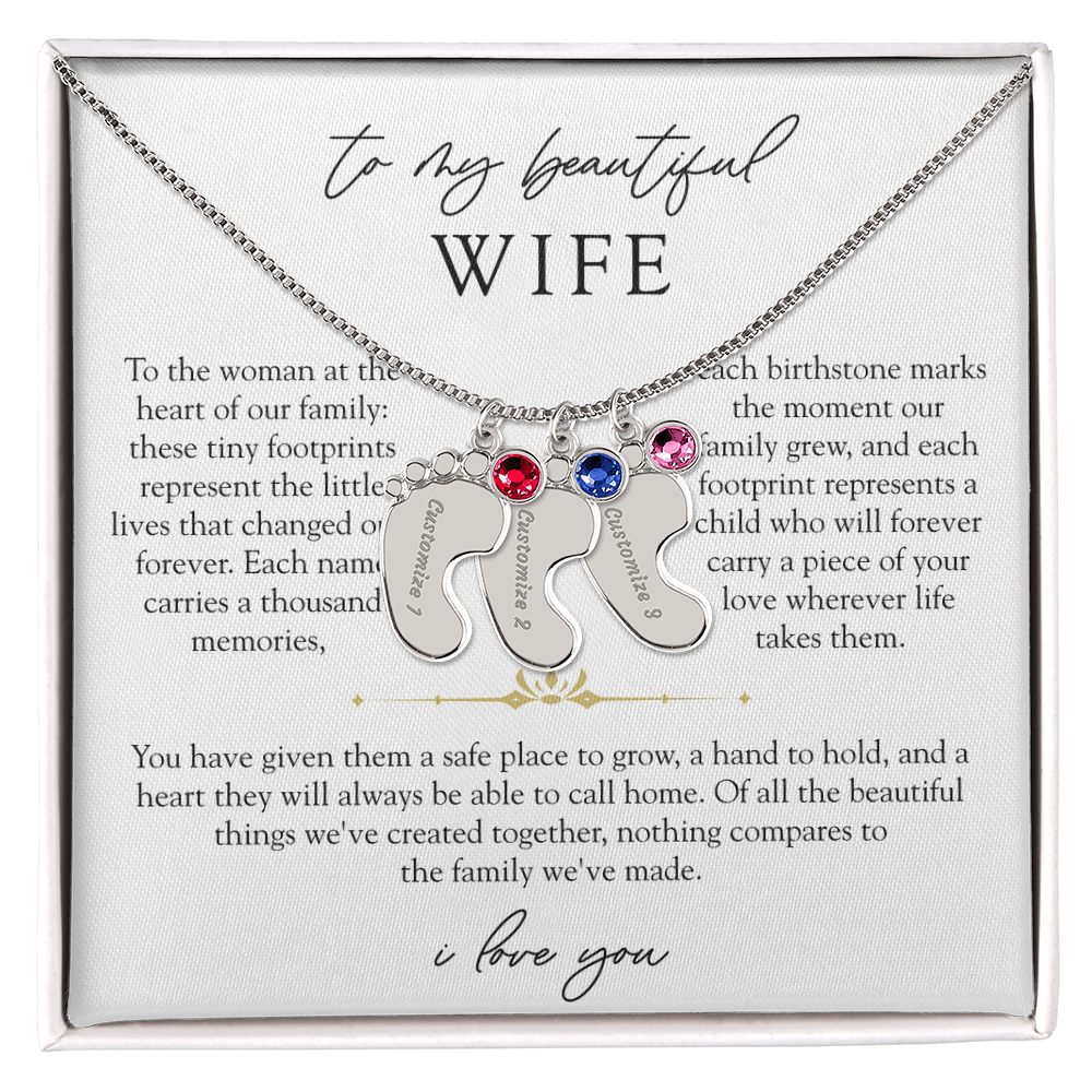 Wife Custom Engraved Child Footprint Birthstone Necklace | Our Greatest Blessings