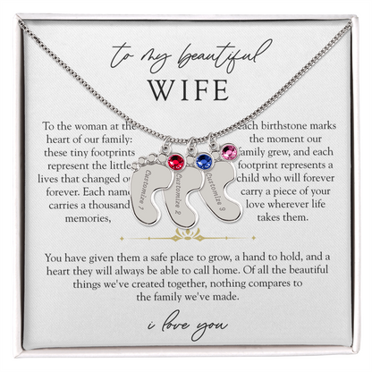 Wife Custom Engraved Child Footprint Birthstone Necklace | Our Greatest Blessings
