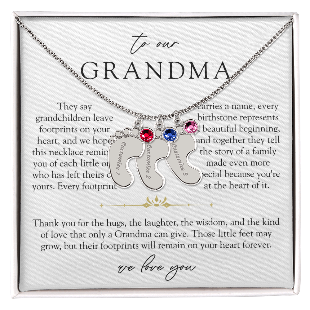 Grandma Custom Engraved Birthstone Footprint Necklace | Heart Of Our Family