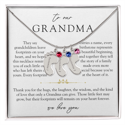 Grandma Custom Engraved Birthstone Footprint Necklace | Heart Of Our Family