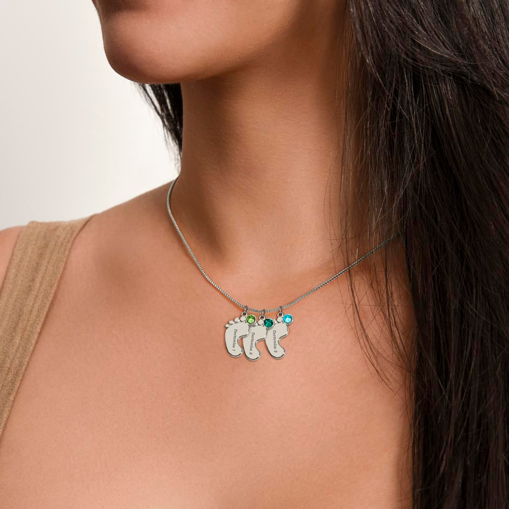 Grandma Custom Engraved Birthstone Footprint Necklace | Heart Of Our Family