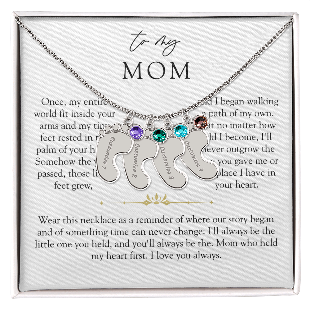 Mom Custom Engraved Birthstone Footprint Necklace | The Little Feet You Never Forget