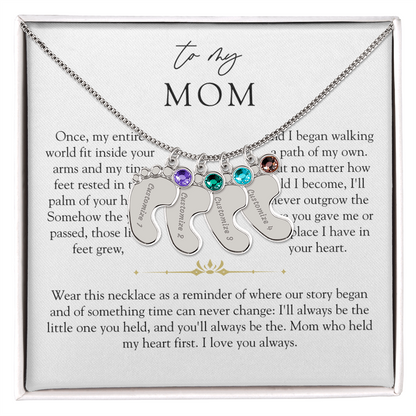Mom Custom Engraved Birthstone Footprint Necklace | The Little Feet You Never Forget