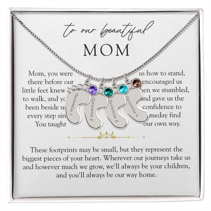 Mom Custom Engraved Children Birthstone Footprint Necklace | Our Way Home