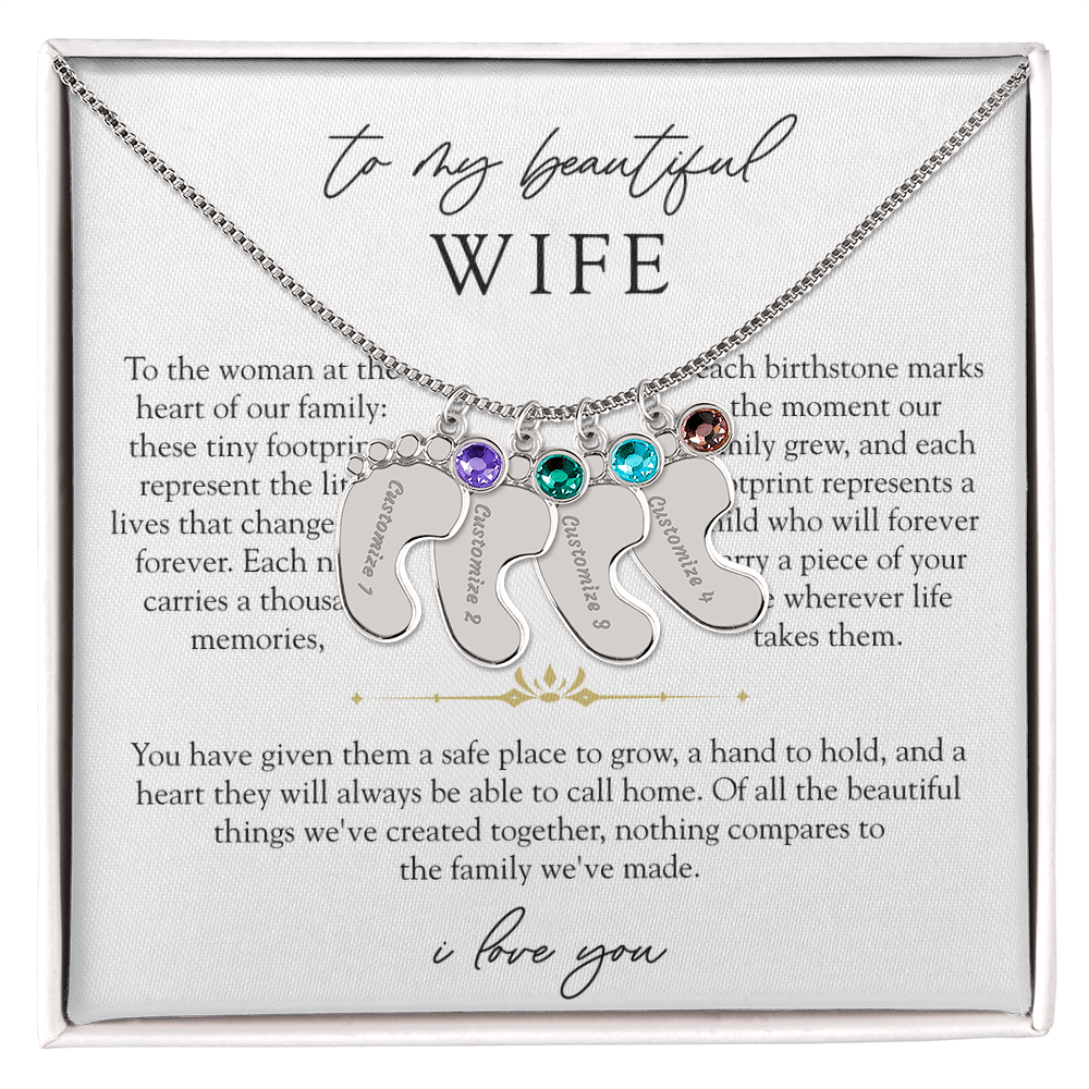 Wife Custom Engraved Child Footprint Birthstone Necklace | Our Greatest Blessings