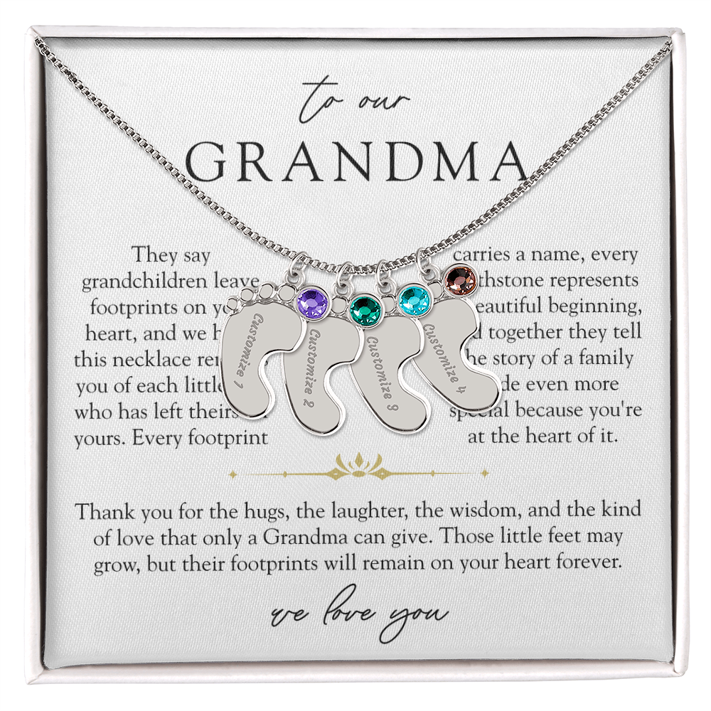 Grandma Custom Engraved Birthstone Footprint Necklace | Heart Of Our Family