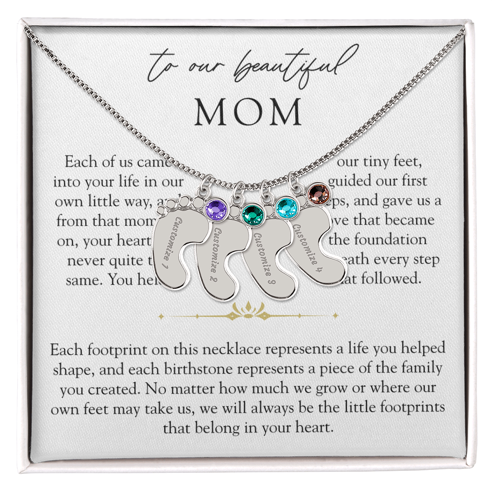 To Our Mom Custom Engraved Footprint Birthstone Necklace | The Footprints of My Heart