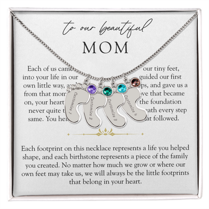 To Our Mom Custom Engraved Footprint Birthstone Necklace | The Footprints of My Heart