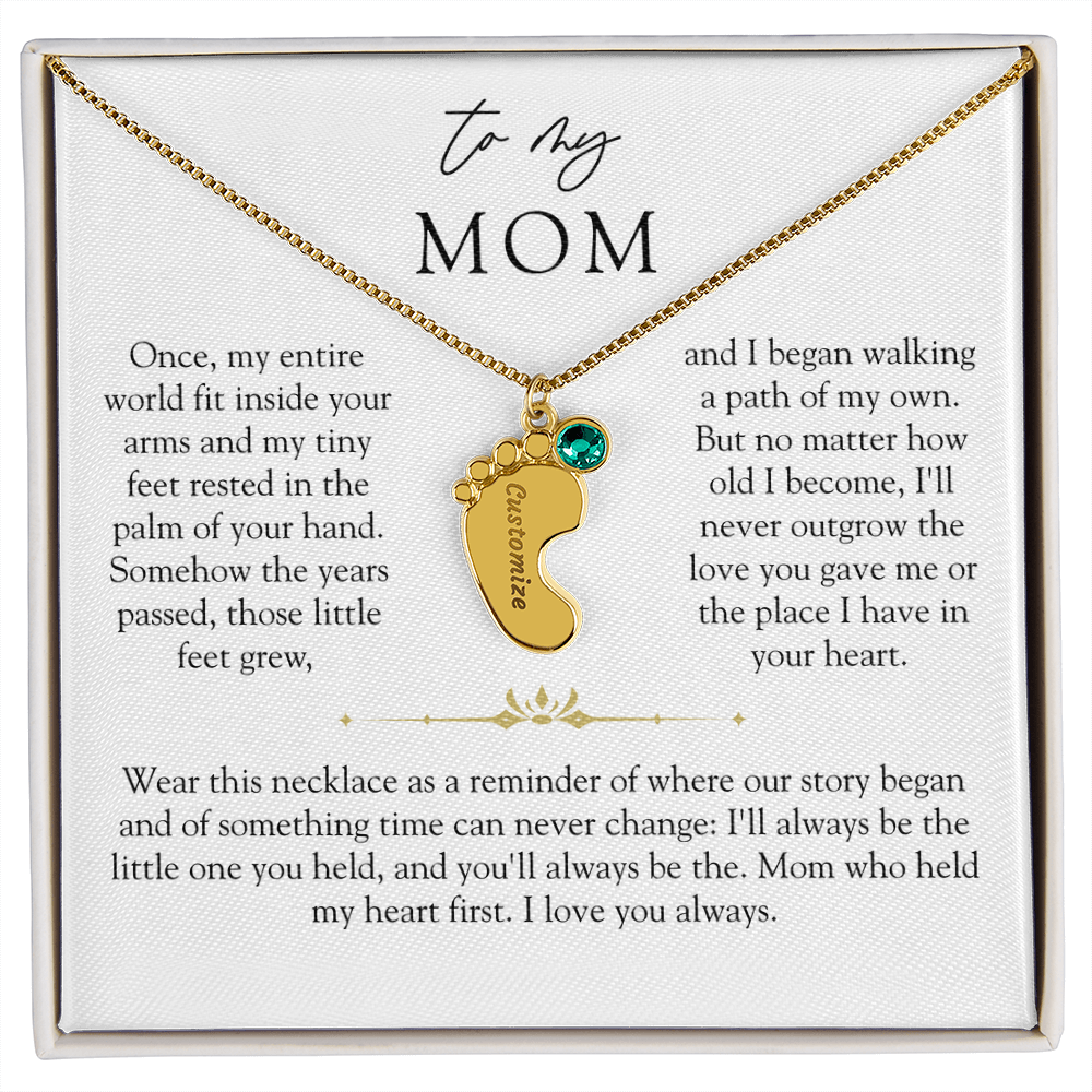 Mom Custom Engraved Birthstone Footprint Necklace | The Little Feet You Never Forget