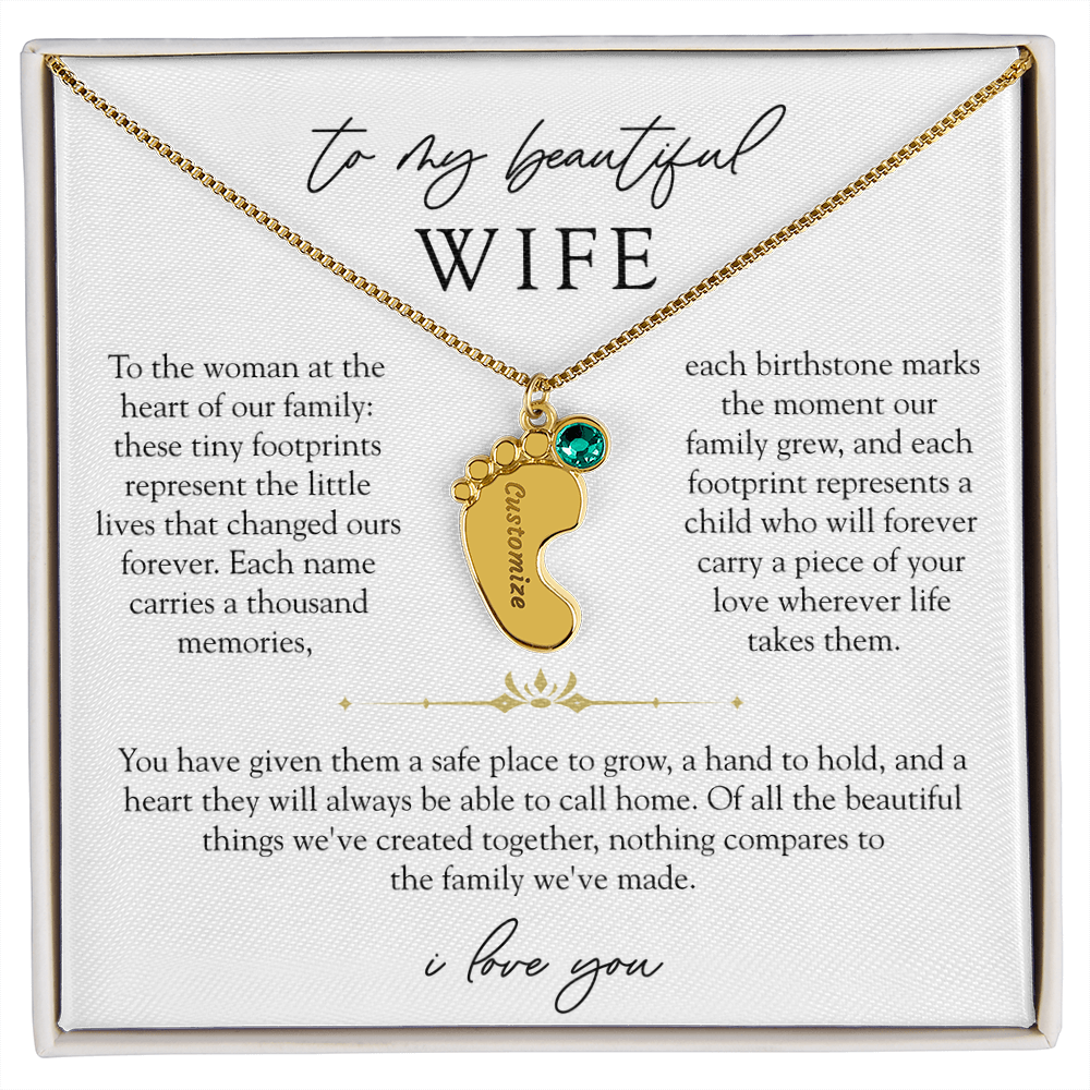 Wife Custom Engraved Child Footprint Birthstone Necklace | Our Greatest Blessings