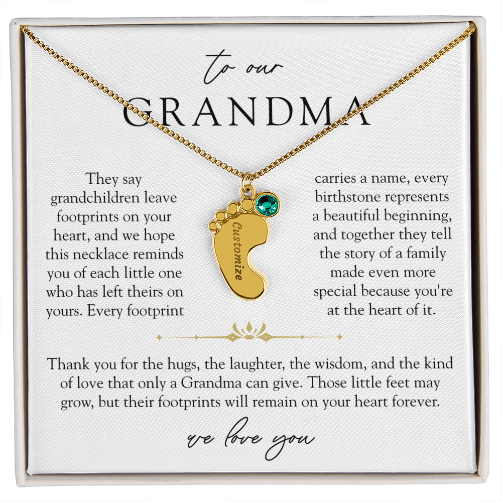 Grandma Custom Engraved Birthstone Footprint Necklace | Heart Of Our Family