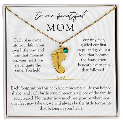 To Our Mom Custom Engraved Footprint Birthstone Necklace | The Footprints of My Heart