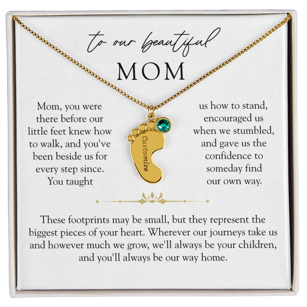 Mom Custom Engraved Children Birthstone Footprint Necklace | Our Way Home