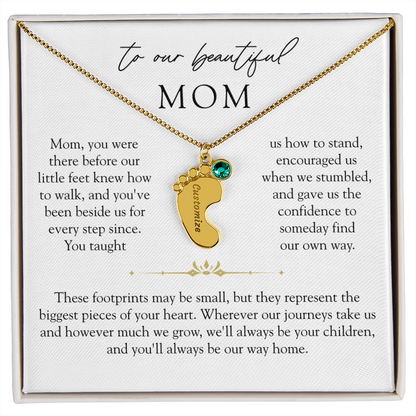 Mom Custom Engraved Children Birthstone Footprint Necklace | Our Way Home