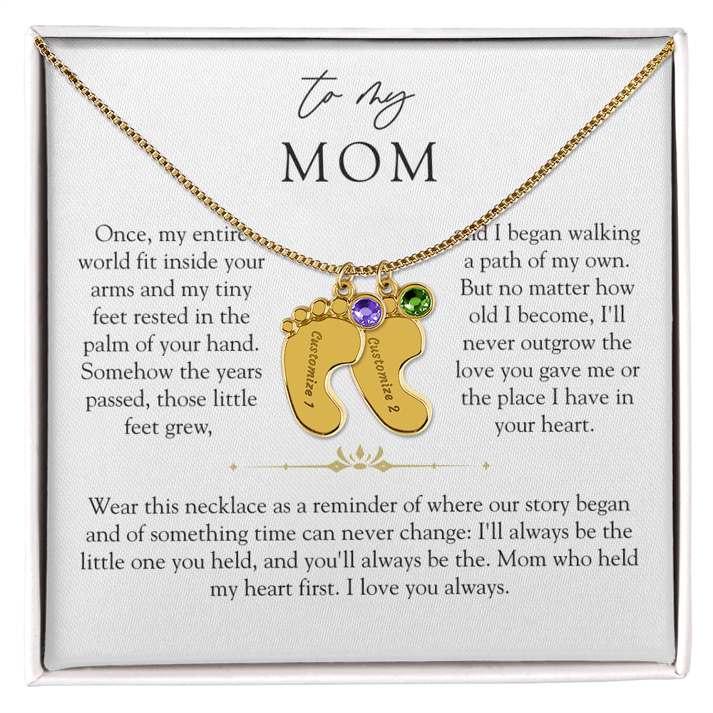 Mom Custom Engraved Birthstone Footprint Necklace | The Little Feet You Never Forget