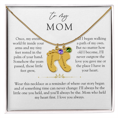 Mom Custom Engraved Birthstone Footprint Necklace | The Little Feet You Never Forget
