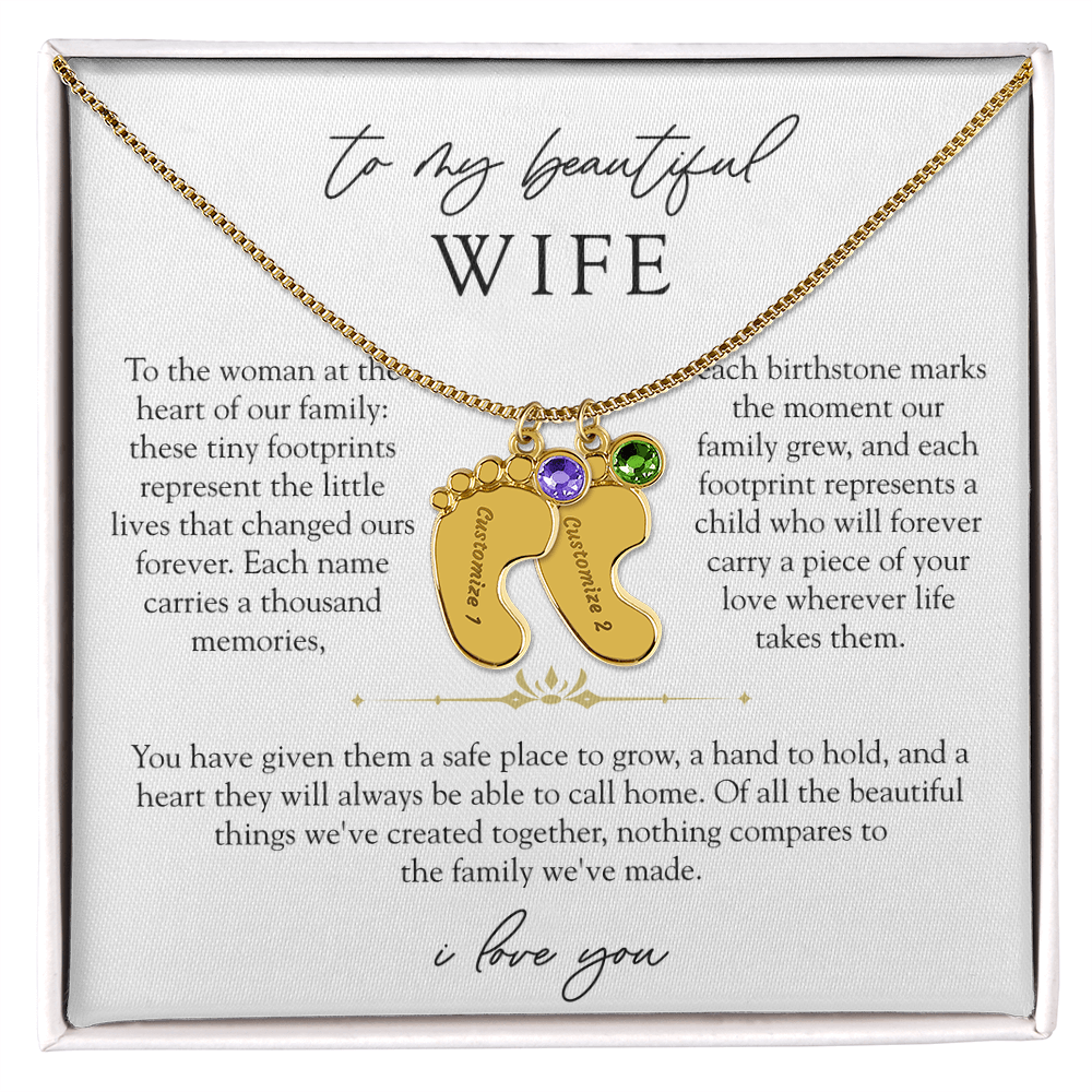 Wife Custom Engraved Child Footprint Birthstone Necklace | Our Greatest Blessings