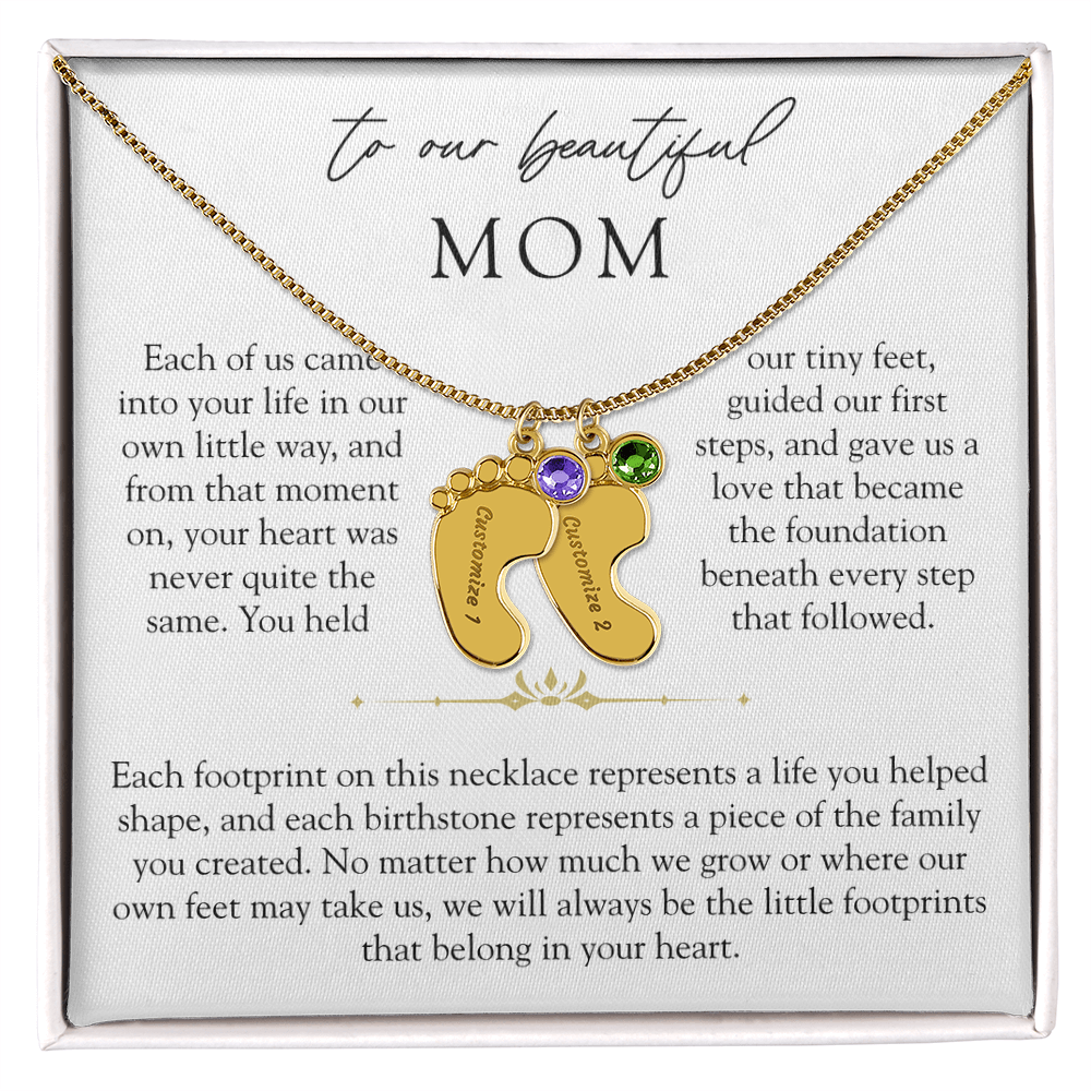 To Our Mom Custom Engraved Footprint Birthstone Necklace | The Footprints of My Heart