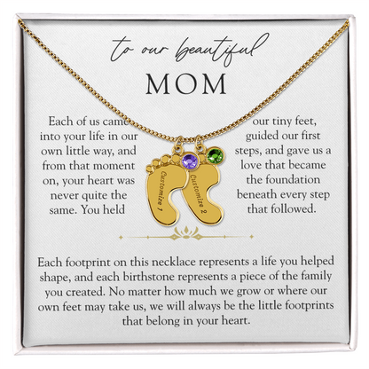 To Our Mom Custom Engraved Footprint Birthstone Necklace | The Footprints of My Heart
